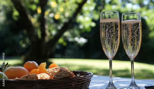 Picnic Setting with Two Champagne Glasses photo