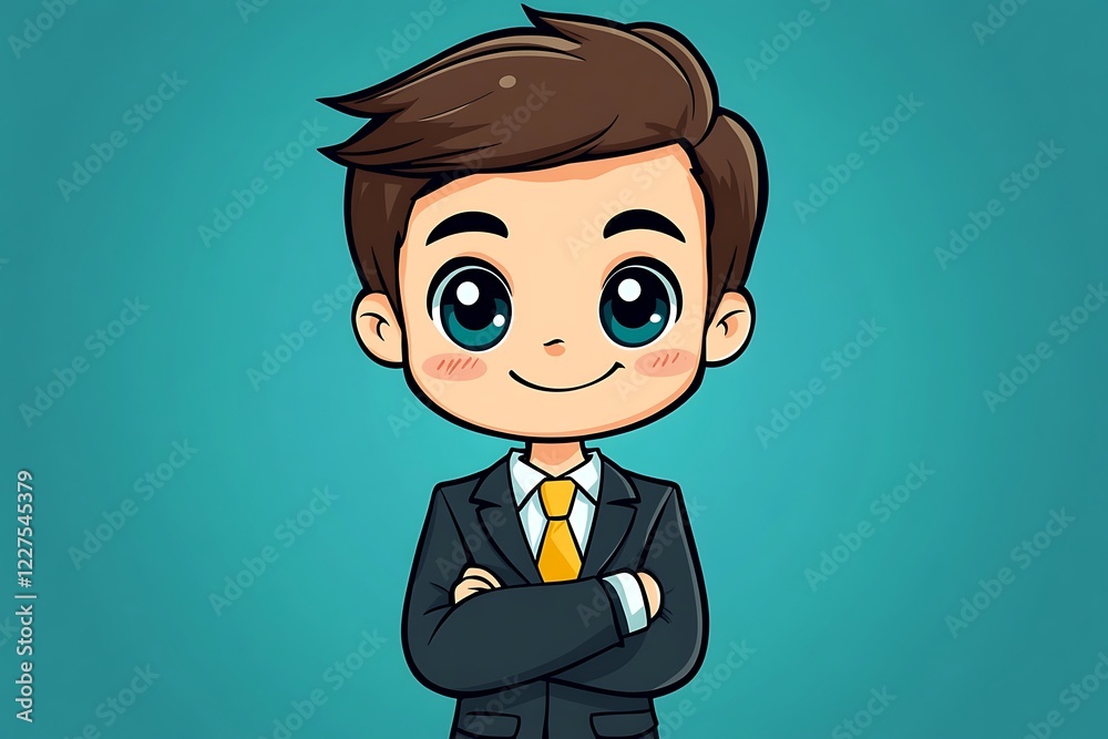 Smiling Anime Boy in Brown Suit 3D Clipart