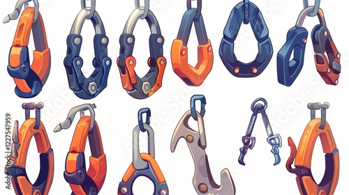 Versatile Metal Carabiner Clasps and Claws for Various Uses in Vector Set photo