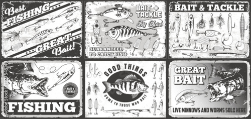 Creative fishing signs with detailed illustrations