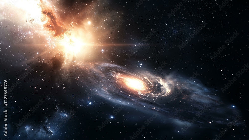 Fototapeta premium Ultra-realistic image of a black hole with swirling light in an accretion disk, set in deep space 