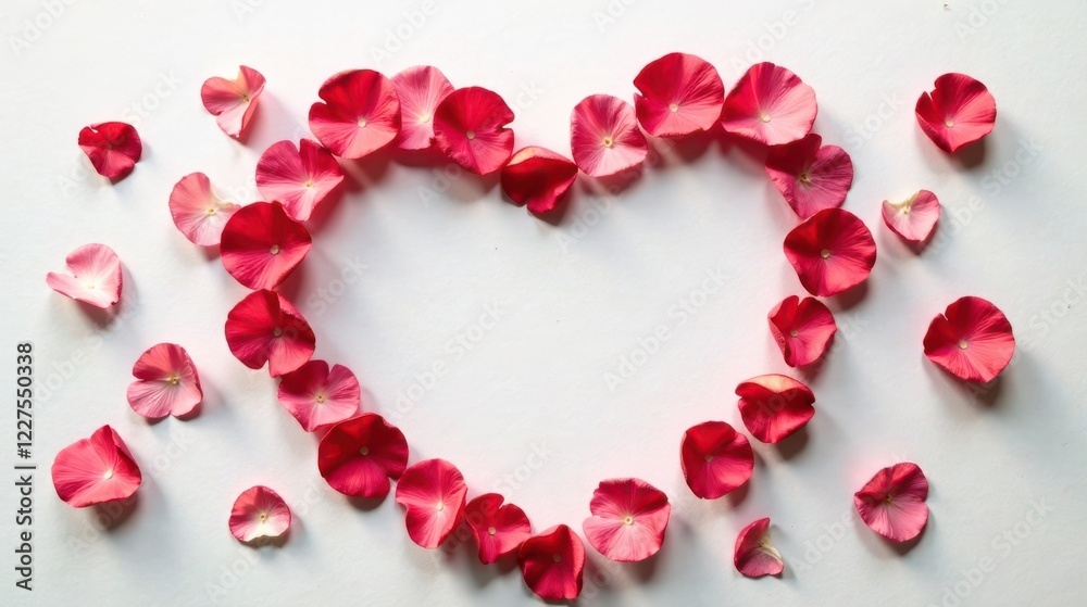 Pink petals arranged in a heart shape on a white background, a romantic and delicate floral design, perfect for Valentine's Day or wedding invitations. Pink petals arranged in a heart shape on a white background, a romantic and delicate floral design, perfect for Valentine's Day or wedding invitations.