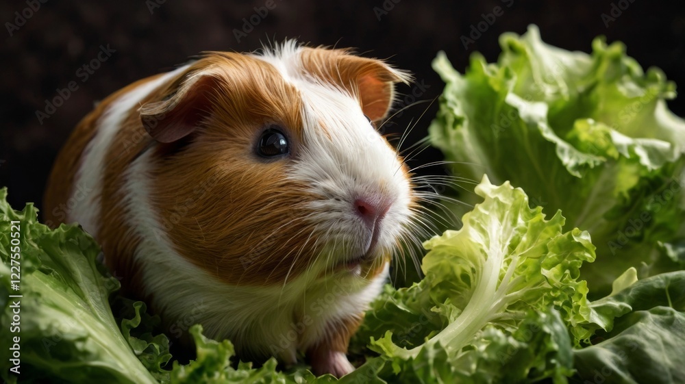 A realistic photograph of a guinea pig nibbling on a piece of lettuce in its habitat, capturing the essence of its natural behavior. A realistic photograph of a guinea pig nibbling on a piece of lettuce in its habitat, capturing the essence of its natural behavior.