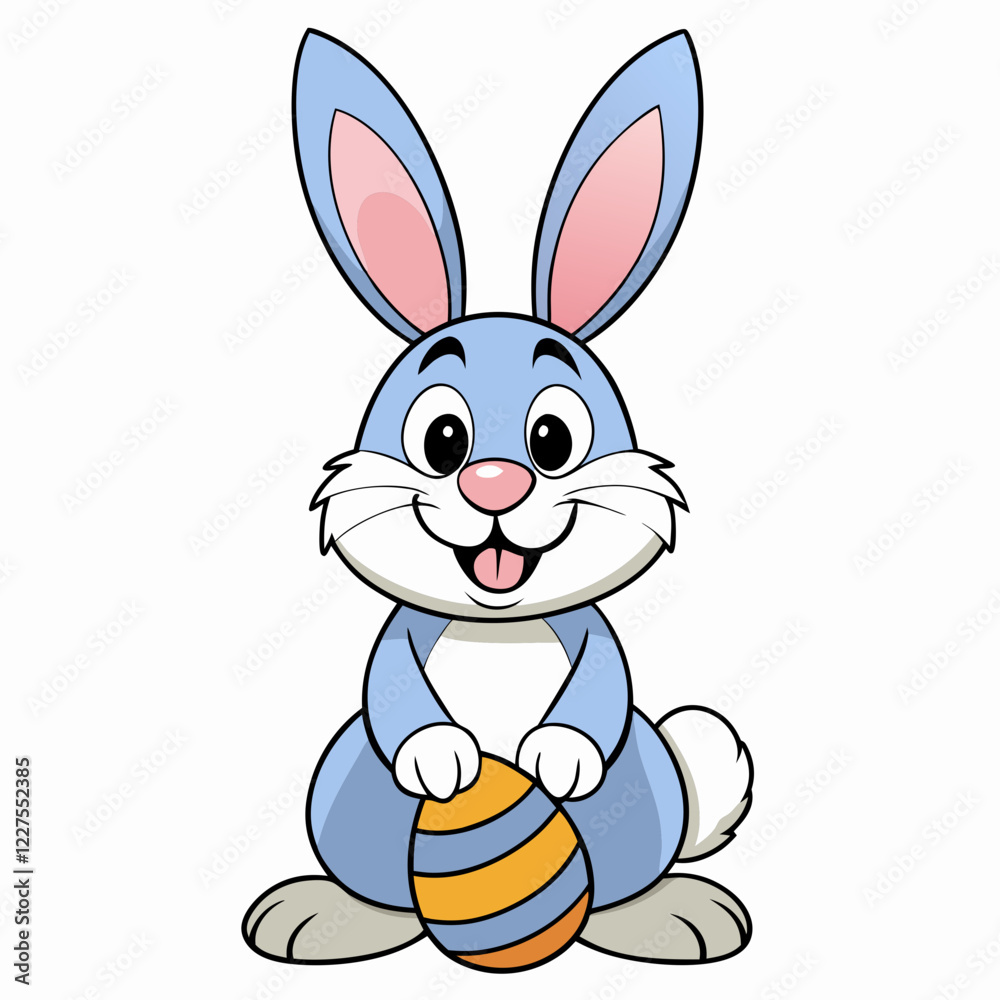 Fototapeta premium Easter Bunny, Cute Easter Bunny Holding Egg , Cartoon Rabbit Clipart