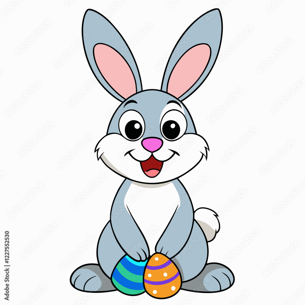 Fototapeta premium Easter Bunny, Cute Easter Bunny Holding Egg , Cartoon Rabbit Clipart