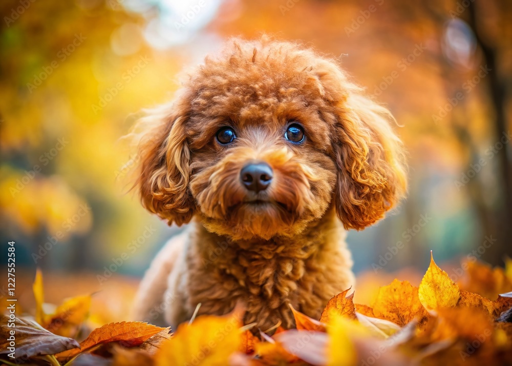 Adorable Red-Brown Toy Poodle Puppy Autumn Park Walk Macro Photography Adorable Red-Brown Toy Poodle Puppy Autumn Park Walk Macro Photography