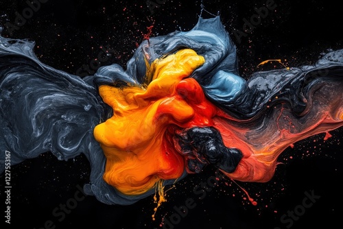 An abstract representation of vivid colors swirling together, symbolizing creativity, movement, and the interplay of emotions captured in a fluid artistic form.