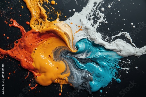 A mesmerizing whirl of orange, white, and blue hues demonstrates the beauty of abstract art, emphasizing fluid motion and emotional depth in a captivating display.