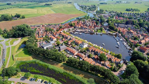 Aerial view around the old town of the city Blokzijl in the Netherlands on a sunny day in summer photo