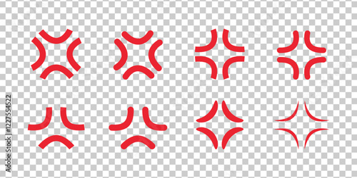 Manga anger or irritation symbols set. Angry anime icons manpu. Four crossing veins comic emblem. Vector illustration