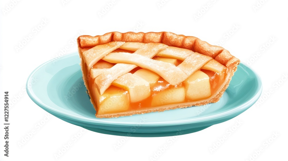 Freshly Baked Apple Pie Slice on Light Blue Plate Freshly Baked Apple Pie Slice on Light Blue Plate