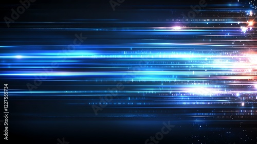 Abstract digital background with dynamic blue light streaks on a dark backdrop, symbolizing speed and futuristic technology, perfect for tech-themed designs and presentations.