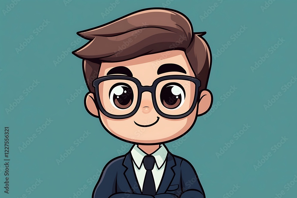 Smiling Cartoon Boy Office Worker Portrait Smiling Cartoon Boy Office Worker Portrait