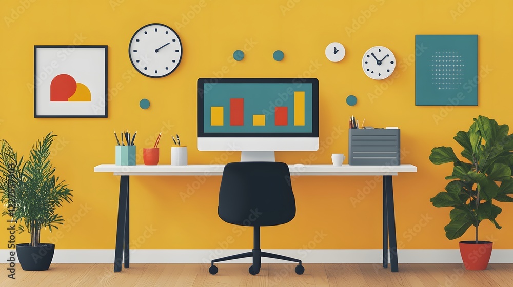 Creative flat design of a community manager planning brand campaigns with influencer input, vibrant workspace with copy space