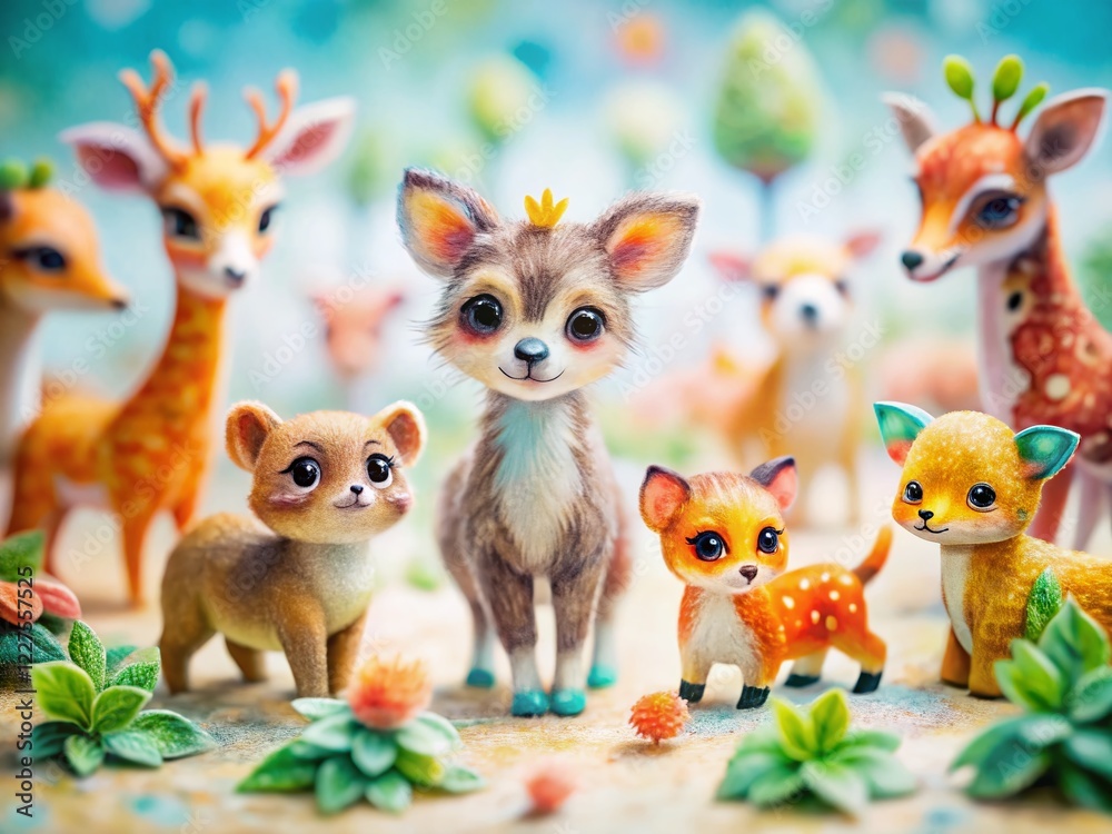 Naklejka premium Adorable Watercolor Animals: Tilt-Shift Miniature Animal Art for Design Projects