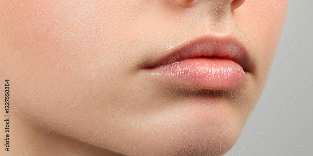 Close-up of Female Lower Lip and Facial Skin Close-up of Female Lower Lip and Facial Skin