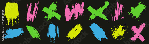 Colored brush strokes, drawn by hand. Grunge ink vector illustration. Thick lines for text fields.