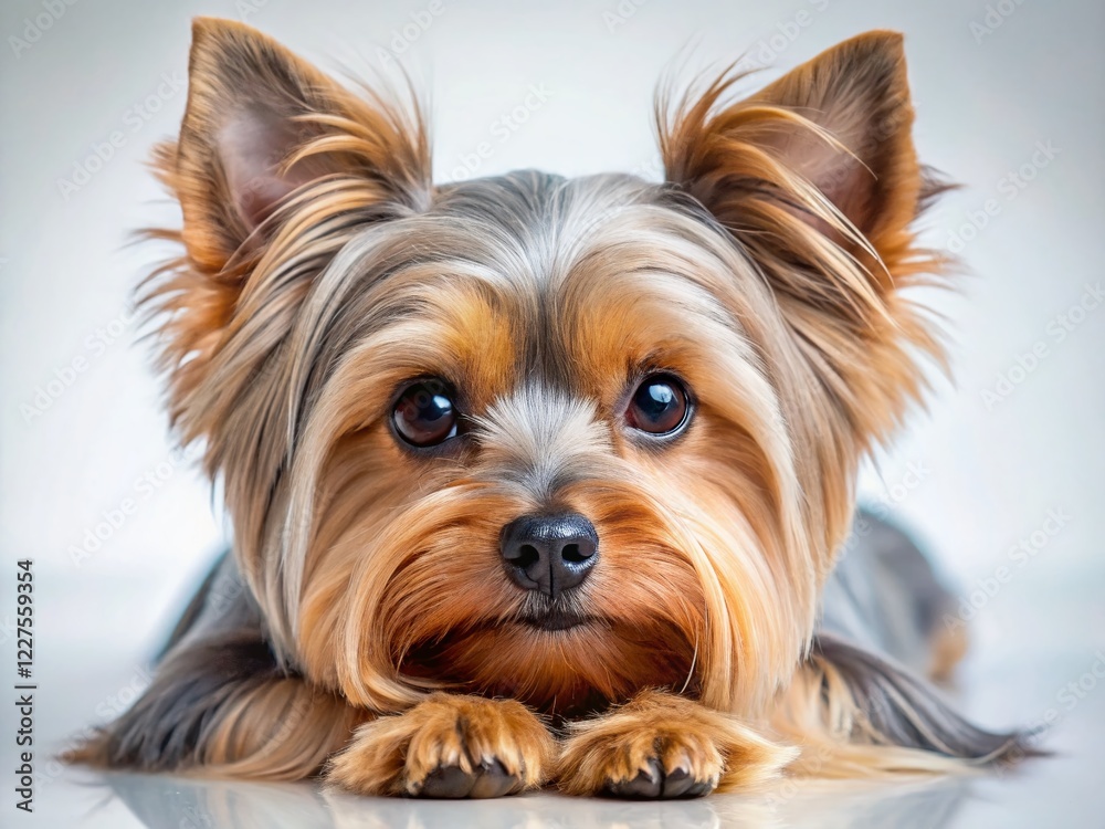 Adorable Yorkshire Terrier Puppy Closeup Portrait Lying on White Background Adorable Yorkshire Terrier Puppy Closeup Portrait Lying on White Background