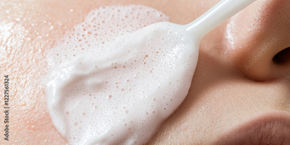 Fototapeta premium Close-up of Foaming Cleanser Application on Fair Skin