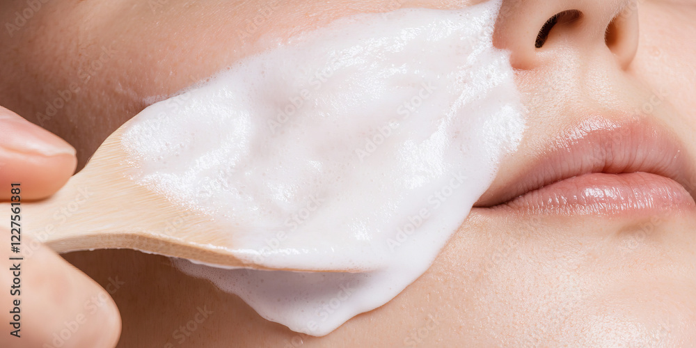 Facial Cleansing with Foaming Product and Wooden Spoon Facial Cleansing with Foaming Product and Wooden Spoon
