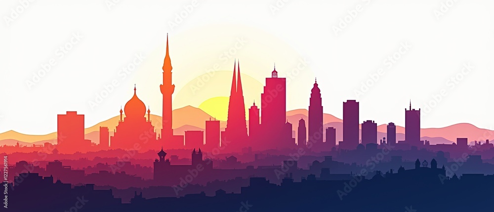 Tehran Skyline Silhouette - Dramatic Cityscape Tehran Skyline Silhouette - Dramatic Cityscape