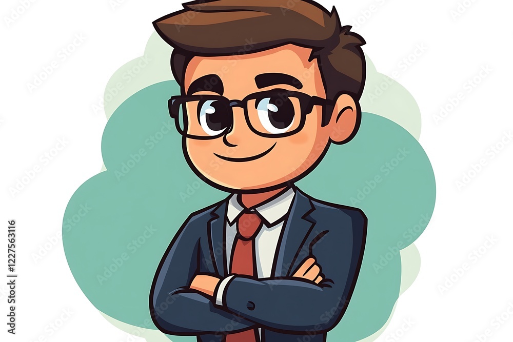 Smiling Young Business Leader Cartoon Rendering Smiling Young Business Leader Cartoon Rendering