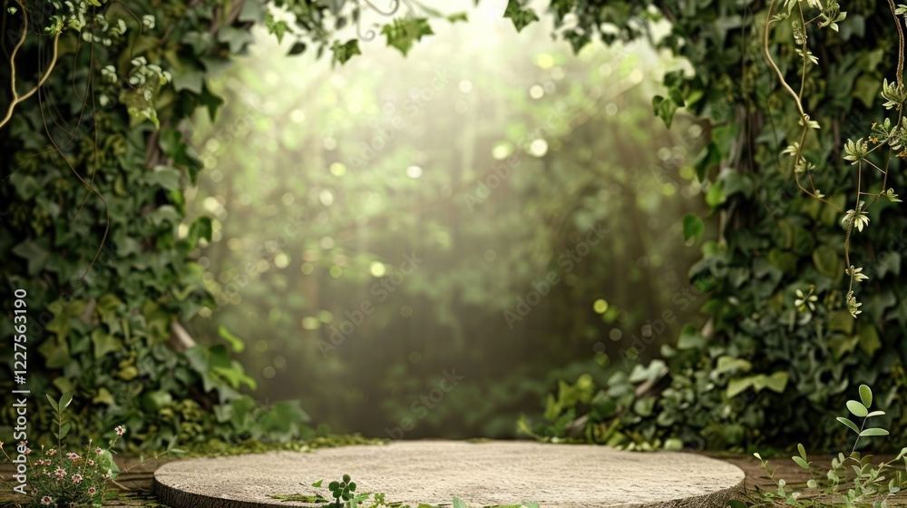 Fototapeta premium Green Forest Clearing with Stone Platform