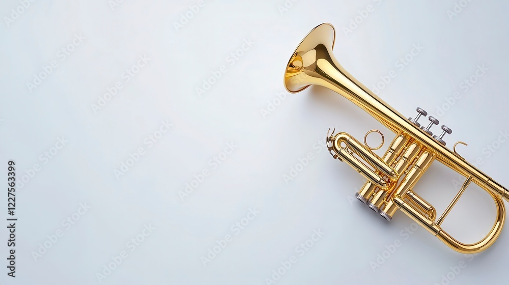 Obraz premium Bright and Shiny Trumpet with Gleaming Surface on Minimal Background