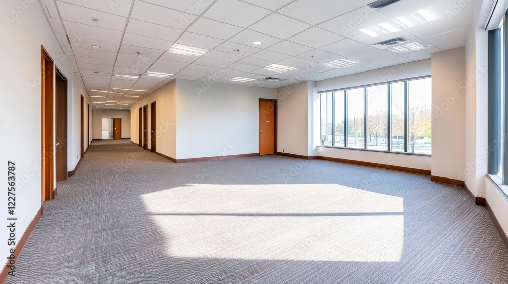 Spacious Modern Office Interior with Natural Light and Neutral Tones Spacious Modern Office Interior with Natural Light and Neutral Tones