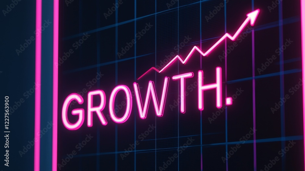 Neon sign displays a growth graph and the word GROWTH, symbolizing business success and upward trend. Neon sign displays a growth graph and the word GROWTH, symbolizing business success and upward trend.