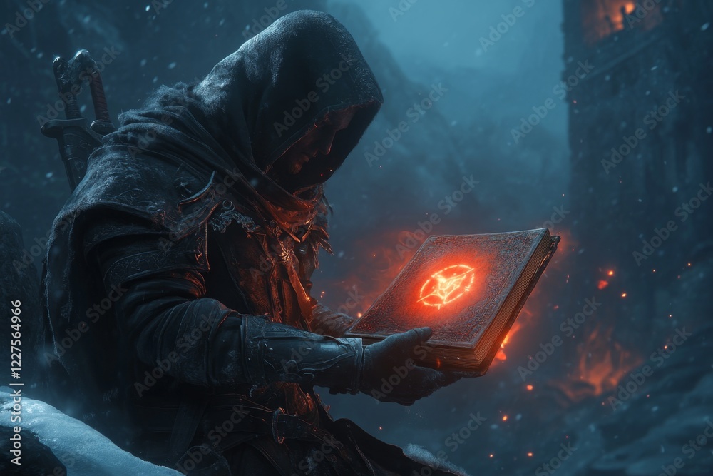 A Gothic-style painting of a figure holding an ancient book with a glowing symbol, identifying a hidden truth amidst eerie surroundings A Gothic-style painting of a figure holding an ancient book with a glowing symbol, identifying a hidden truth amidst eerie surroundings