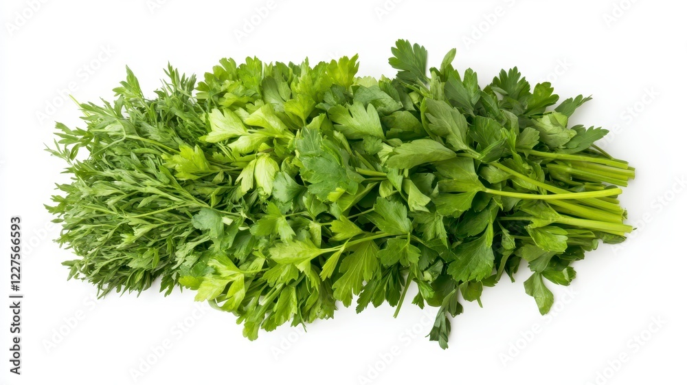 Obraz premium Fresh Green Herbs Including Parsley and Cilantro on White Background