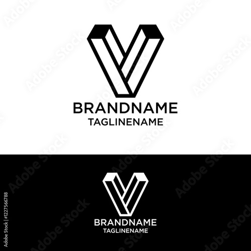 V alphabet letter logo icon in black and white.	
