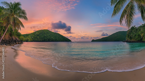 Panoramic Tropical Beach: Serenity at Sunrise photo