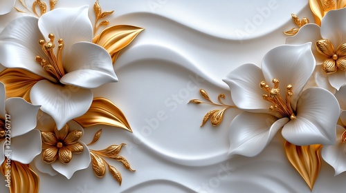 Elegant White and Gold Floral 3D Wall Art photo