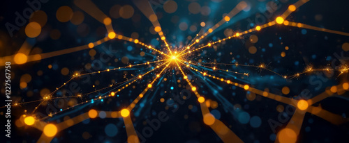 Expanding and Growing Neural Network from Center Core to Large Scale and Complex Web with Nodes and Connections. AI, Computer Algorithms, Artificial Intelligence and Large Language Model Visualization