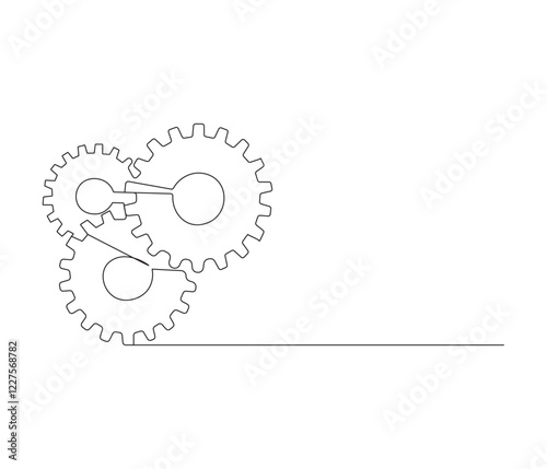 Gears wheel in one continuous line drawing. Symbol of idea for business or technology and start up. Machinery cogwheels in simple linear style. Editable stroke. Doodle line illustration