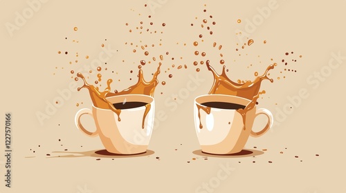 Coffee Cups Splashing Flat Vector Illustration photo