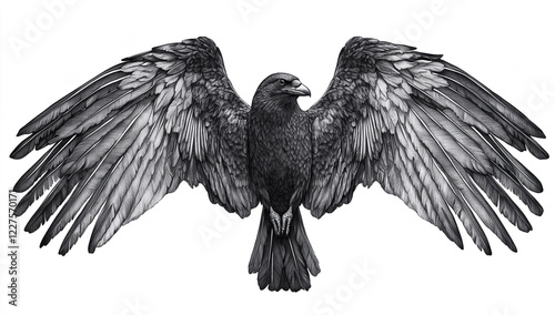 Black and White Tattoo Design of Symmetrical Bird Wings photo