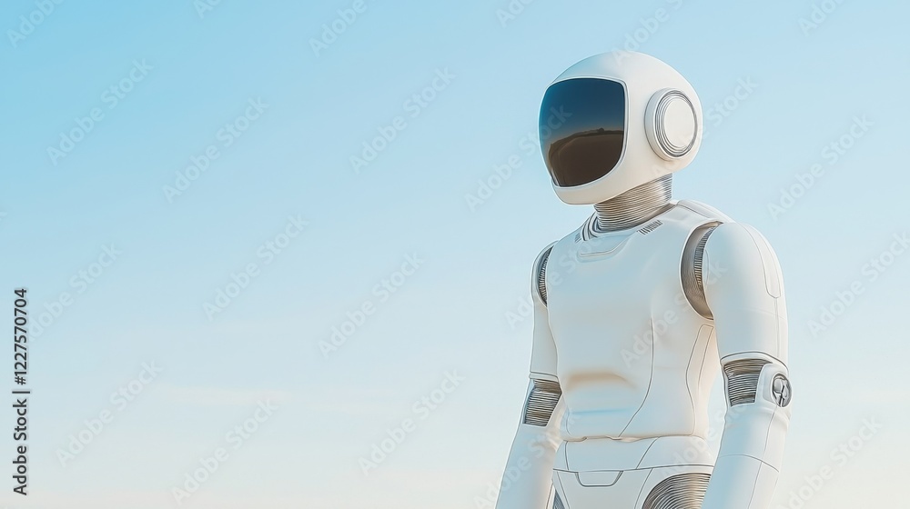 A futuristic robot stands against a clear blue sky, embodying themes of technology, exploration, and innovation. A futuristic robot stands against a clear blue sky, embodying themes of technology, exploration, and innovation.