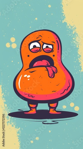 Image of an orange character with a funny facial expression. Ideal for illustrations in children's books, educational books, advertising of children's products.