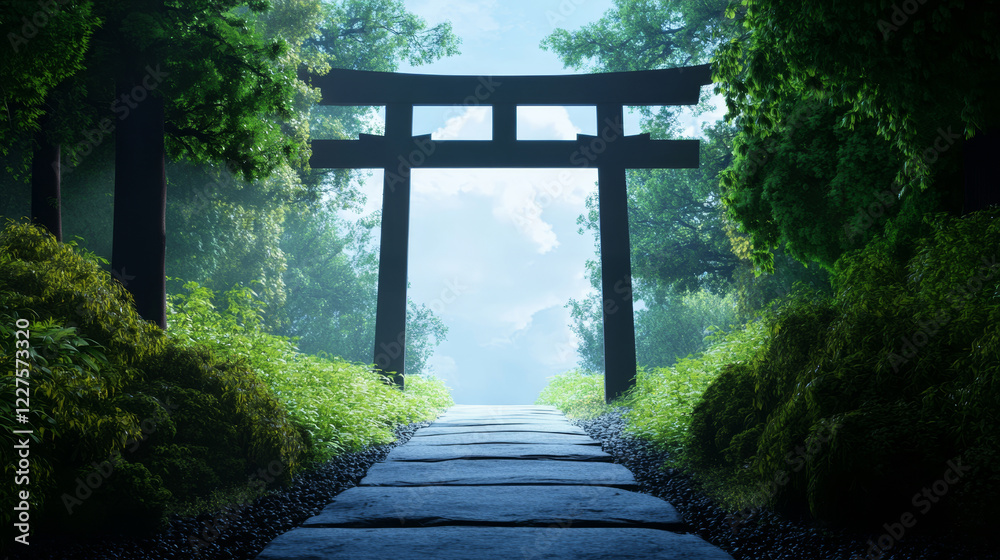 Tranquil Tori Path A Digital Painting - Serene path, ancient gate, misty forest, spiritual journey, peaceful nature. Tranquil Tori Path A Digital Painting - Serene path, ancient gate, misty forest, spiritual journey, peaceful nature.