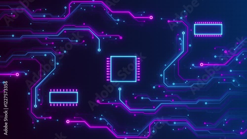 AI Digital Circuit Motherboard. Digital Circuit Board with Interconnected Microchips and Glowing Pathway. AI Digital Circuit Motherboard. Digital Neon Motherboard Data Flow.  CPU Processing.
