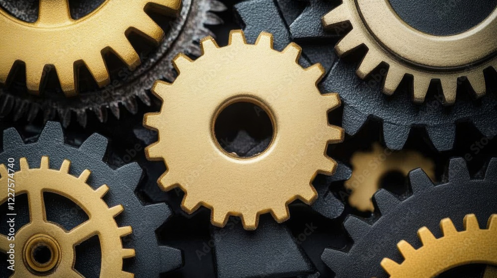 Close-Up of Interlocking Gears in Industrial Mechanical System Close-Up of Interlocking Gears in Industrial Mechanical System