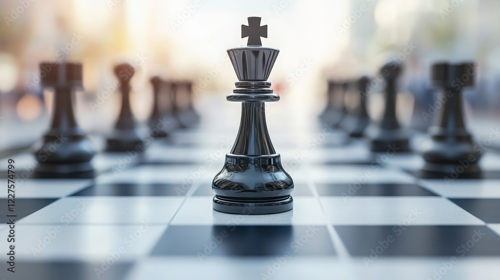 Chess King on Board with Blurred Background Symbolizing Strategy, Leadership, and Competition in a Game of Chess Chess King on Board with Blurred Background Symbolizing Strategy, Leadership, and Competition in a Game of Chess