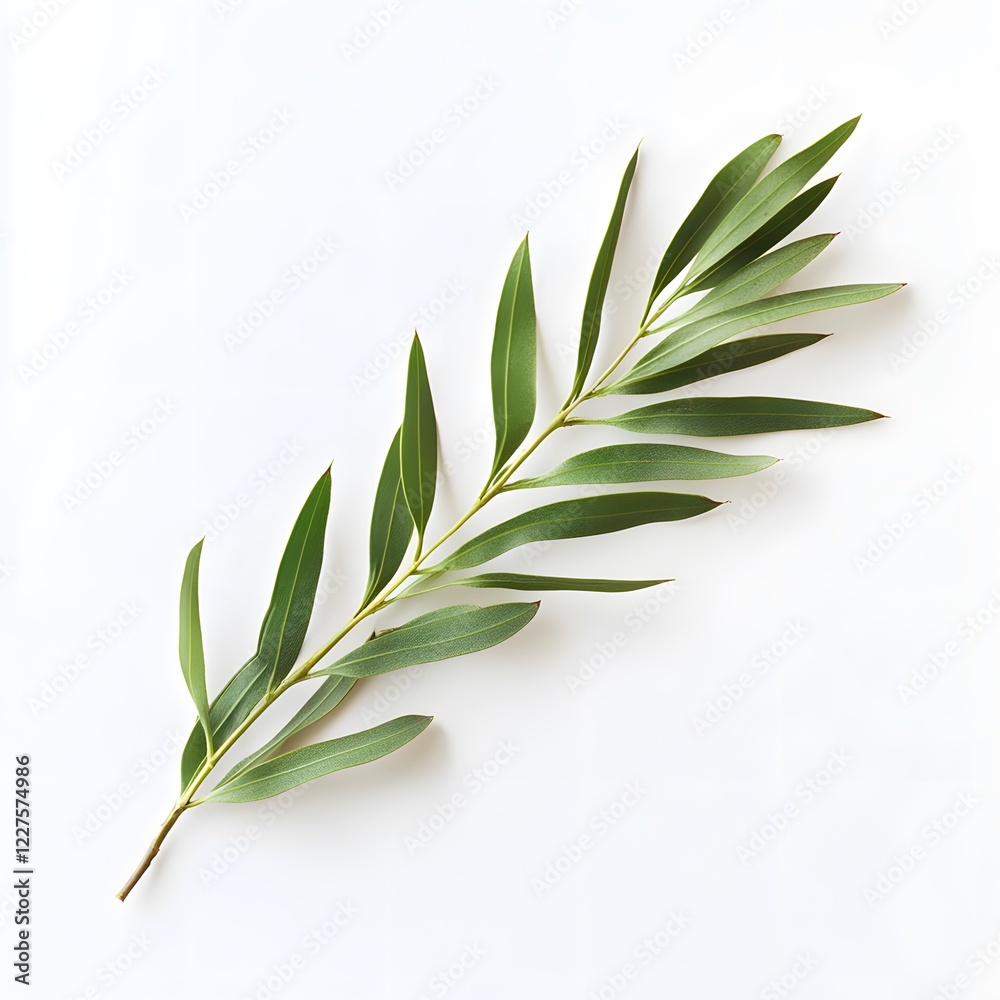 Fototapeta premium Olive leaves and acacia leaf on white background isolated for botanical and design use