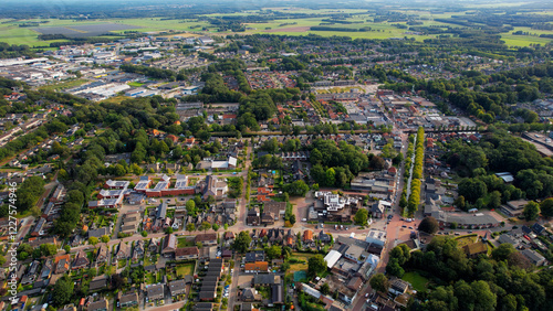 Aerial view around the old town of the city Oosterwolde in the Netherlands on a sunny day in summer photo