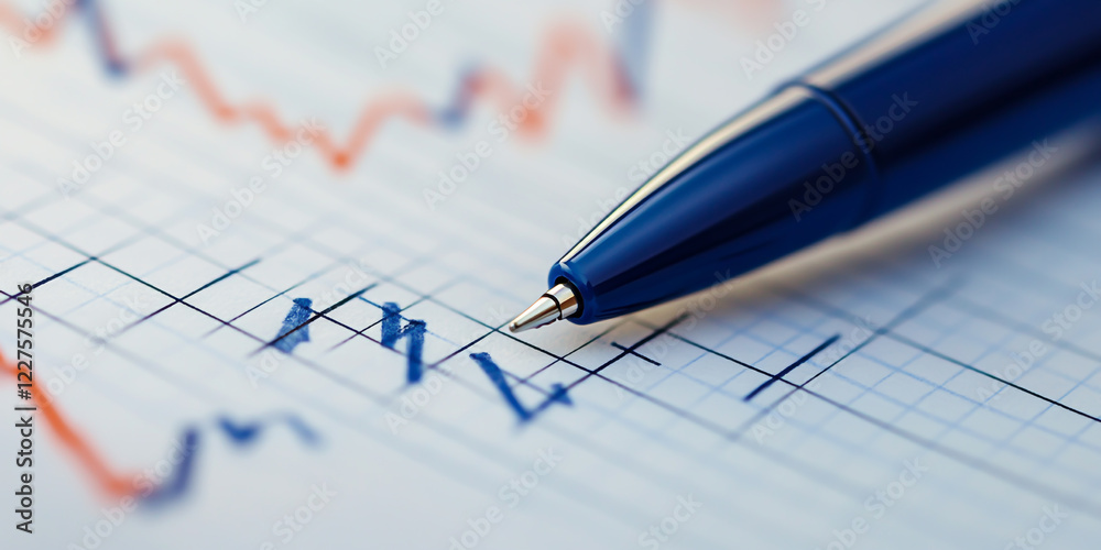 Blue Ballpoint Pen on Top of Graph Paper Blue Ballpoint Pen on Top of Graph Paper