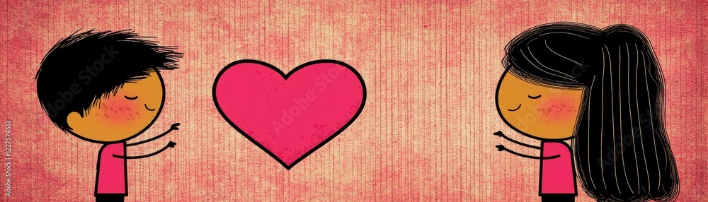 Couple embracing, heart symbol, pink background, Valentine's Day card Couple embracing, heart symbol, pink background, Valentine's Day card