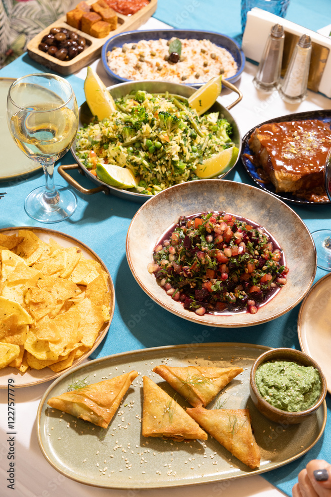 Middle Eastern Feast with Tabbouleh, Chicken Rice, and Chocolate Dessert Middle Eastern Feast with Tabbouleh, Chicken Rice, and Chocolate Dessert